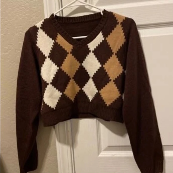 SHEIN | Sweaters | Brown Checkered Sweater | Poshmark